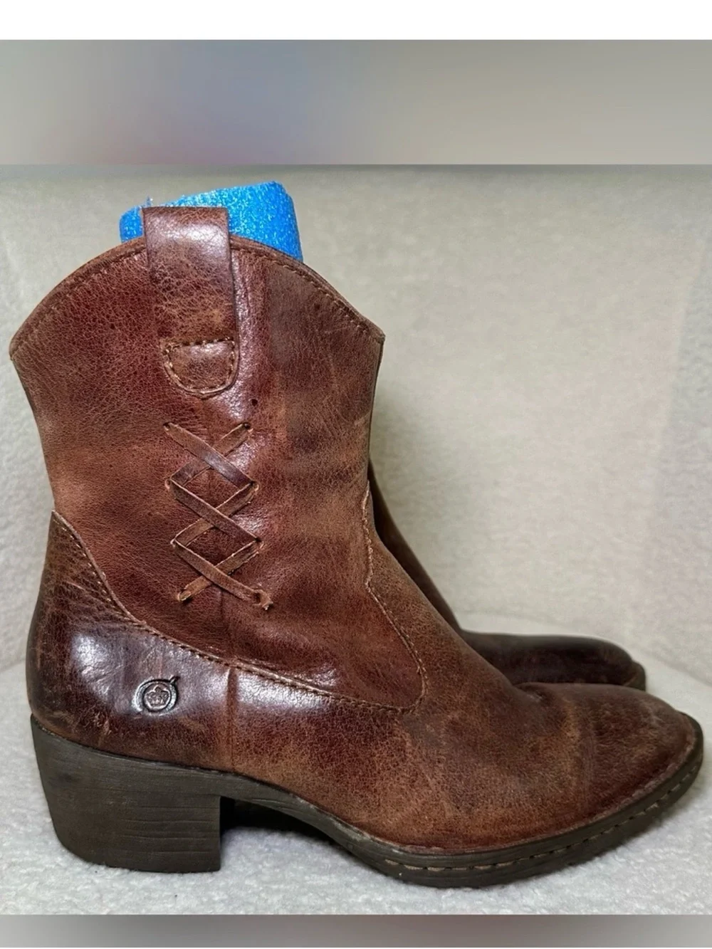 Born Karin Leather Western Ankle Booties Boots Brown Distressed Cowboy Boho 6.5